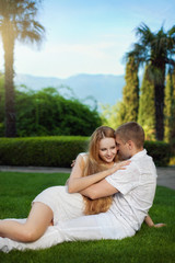 Fototapeta premium Portrait of young happy smiling cheerful attractive couple toget
