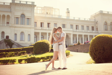 Portrait of young happy smiling cheerful attractive couple toget