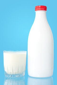 Bottle and glass of fresh milk