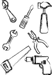 Sketch style hand tools collections.