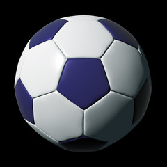 Blue leather soccer ball isolated on black