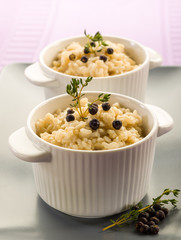 risotto with juniper and thyme, vegetarian healthy food