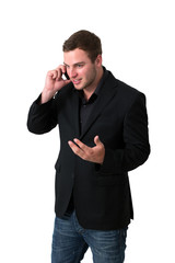 Fototapeta premium Young Man in jacket talking on the phone