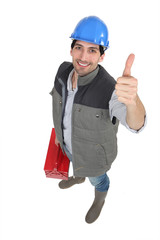 Construction worker giving the thumb's up