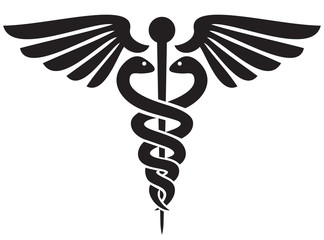 caduceus medical symbol black - obrazy, fototapety, plakaty