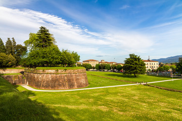 Historic town wall in Lucca, Tuscany, Italy - obrazy, fototapety, plakaty