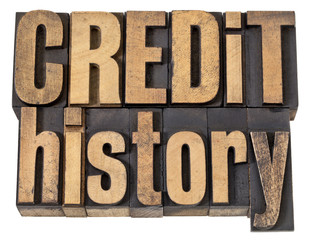 credit history text in wood type