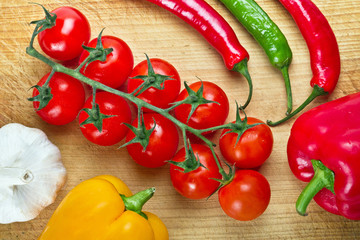 Vegetables for cooking on cutting board