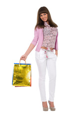 Shopping. Beautiful woman with colour packages