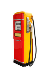 Red and yellow vintage gasoline fuel pump