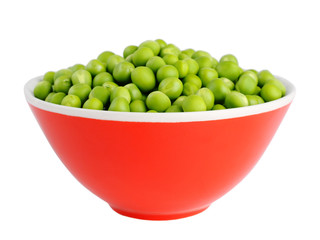 Fresh peas in bowl isolated on white background