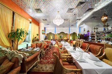 eastern interior of luxury restaurant