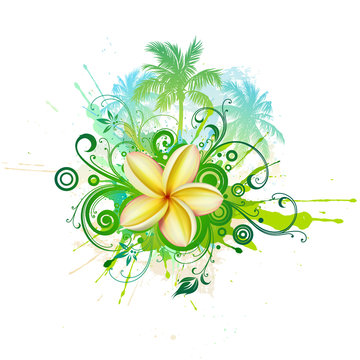 Palms, Plumeria Flower, Abstract Floral Design