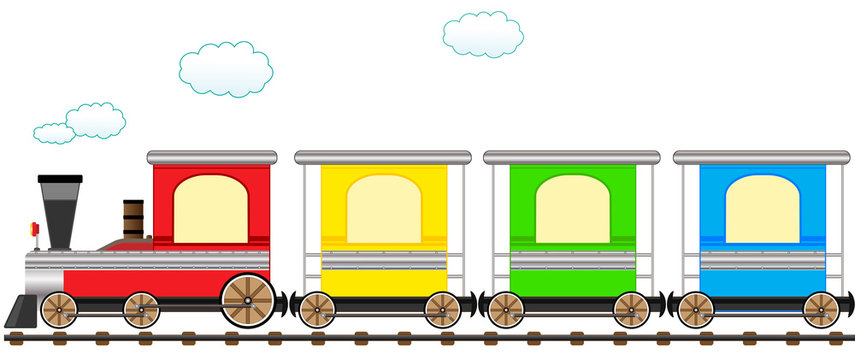 cartoon isolated cute train with colorful carriage in railroad
