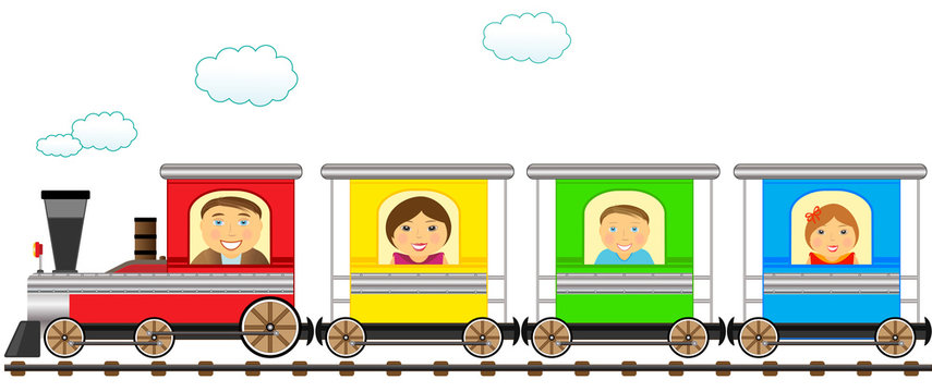 cartoon isolated colorful family train in railroad