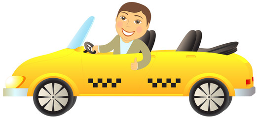 isolated taxi cabriolet with smile happy man showing thumb up