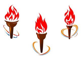 Three torches with fire flames
