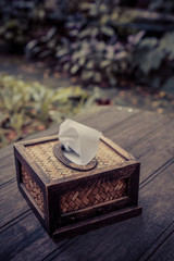 Bamboo tissue box in the cafe garden