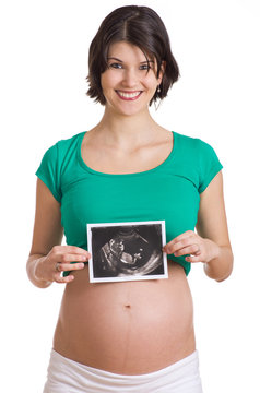 Schwangere zeigt Ultraschallbild