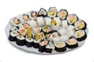plate with Sushi is a Japanese food