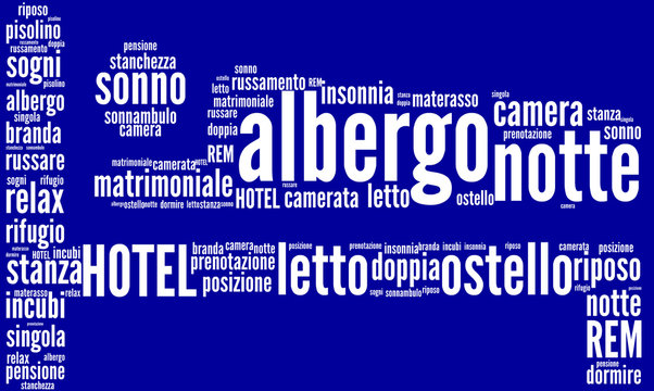 letto, simbolo di albergo tag cloud