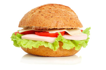 close up of tasty sandwich with ham