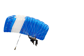 parachutist on sky isolated on white