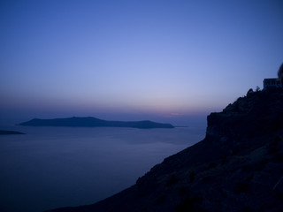 Sunset over the new Volcano at Santorini Greece