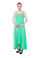 Brunette pregnant woman dressed like princess