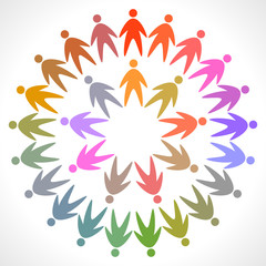 Fototapeta na wymiar circle of colorful people pictogram, vector icon for design