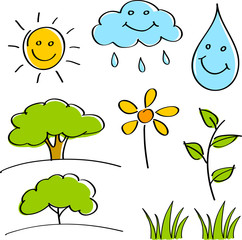 summer colorful hand drawn sketches, vector