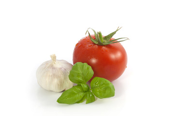 Basil, garlic, tomato