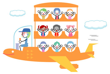 飛行機に乗った子供たち
