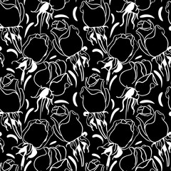 Motif floral sans couture. Illustration en noir et blanc