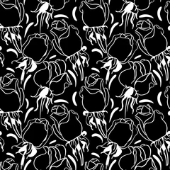 Tableaux sur verre Fleurs noir et blanc Motif floral sans couture. Illustration en noir et blanc