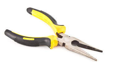 Rusty Yellow Pliers isolated on white background