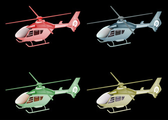 four color helicopter isolated on black