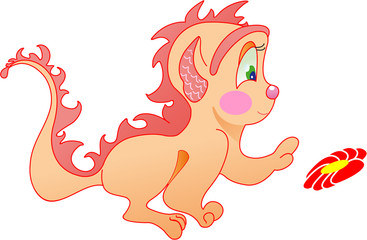 The little dragon wants to take the flower