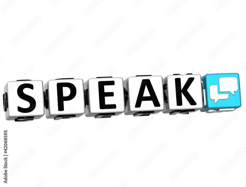 Poster 3d speak button click here block text