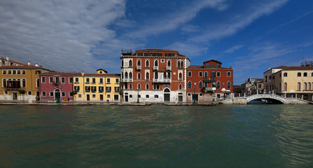 colourful buildings on outside waterway in Venice