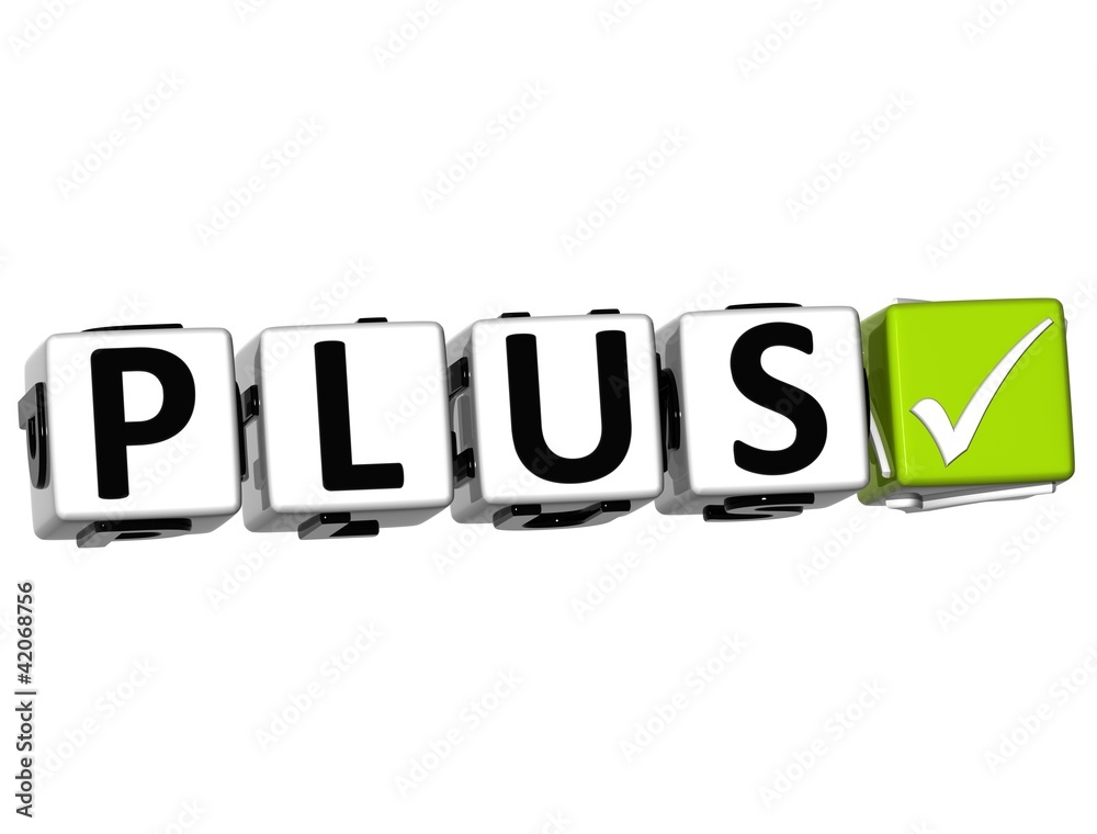 Aufkleber 3d plus button click here block text