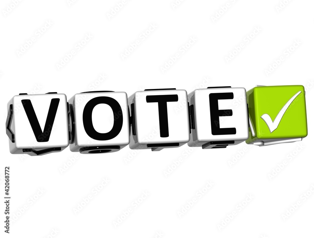 Poster 3d vote button click here block text