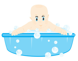 Naklejka premium Small child is washed in basin