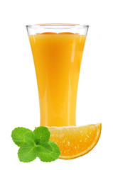 orange juice with slices of orange and mint in the glass isolate