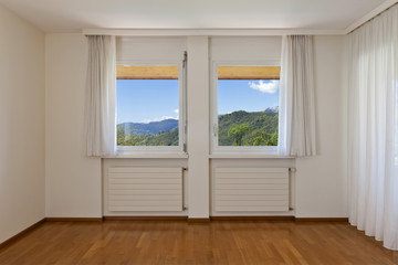 Fototapeta premium interior house, empty room, window with white curtains