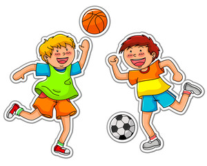 boys playing soccer and basketball