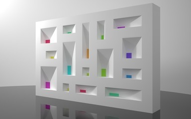 Abstract rectangular building with colored niches