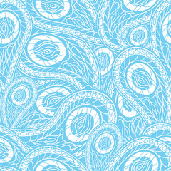 Blue seamless pattern with paisley - vector illustration