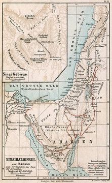 Map Of Sinai Peninsula. The Bible. Germany, 1895