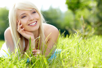 girl on green field